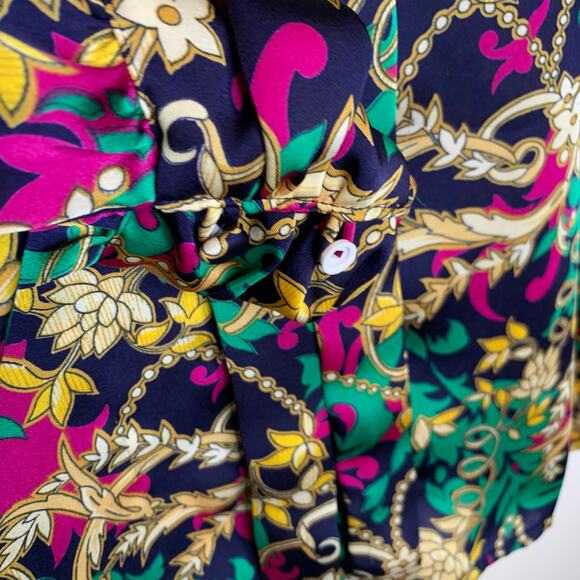 90s Rich Floral Regency Print Dark Blouse Sz 10 Christie & Jill - Picture 7 of 8